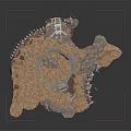 Rock Cave Scene With Textured Rock Walls Arched Doorway Sandy Ground And Orange Interior Silhouette