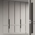 Modern Minimalist Gray Wardrobe With Paneled Doors And Sleek Black Metal Handles