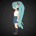 Anime Game Character With Light Blue Twin Ponytails Green Eyes And School Uniform