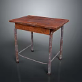 Vintage Old Wooden Table With Worn Surface And Metal Legs Design