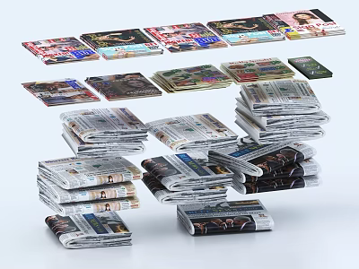 Stacked Newspapers And Magazines With Various Colorful Covers Arranged On 3d model