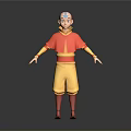 3D Animated Character With Bald Head Red Yellow Outfit And Open Arms Pose