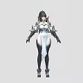 Game And Movie Character With Black Long Hair White Gold Armored Outfit And Gold Shoulder Decorations
