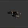 Dilapidated Brick Building Structure With Damaged Roof And Scattered Boxes 3d model