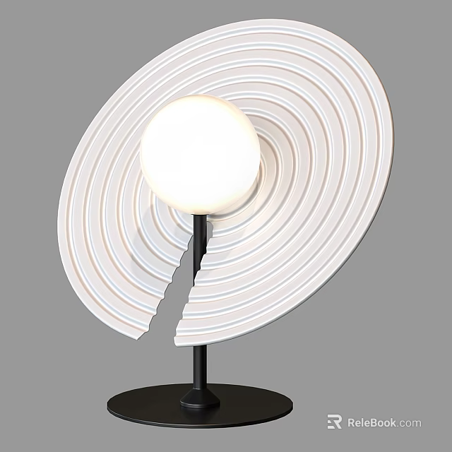 Modern Table Lamp with White Spiral Shade Round Globe Bulb Black Stand and Notch Design 3d model 