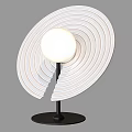 Modern Table Lamp with White Spiral Shade Round Globe Bulb Black Stand and Notch Design