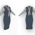 Navy Blue Uniform Dress With Gray Long Sleeves And Striped Necktie