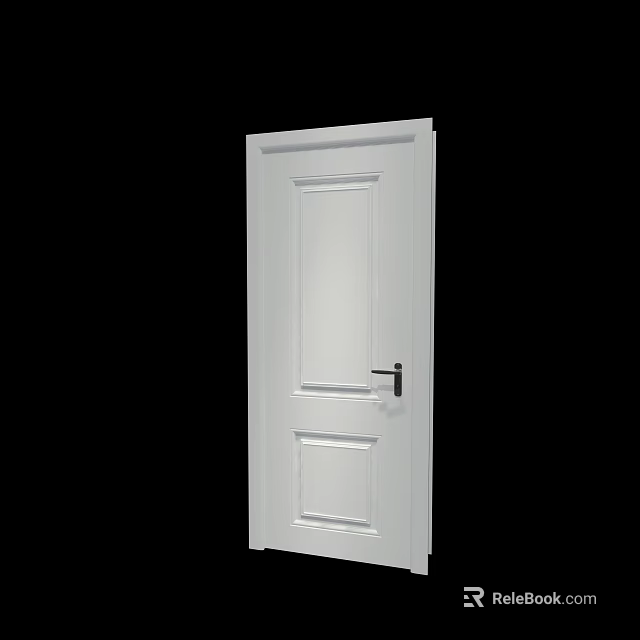 White Hinged Door With Modern Simple Panel Design And Black Handle 3d model