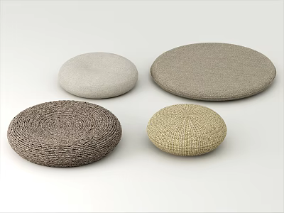 Different Round Woven Fabric Stools With Various Textures And Neutral Tones 3d model