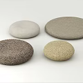 Different Round Woven Fabric Stools With Various Textures And Neutral Tones 3d model