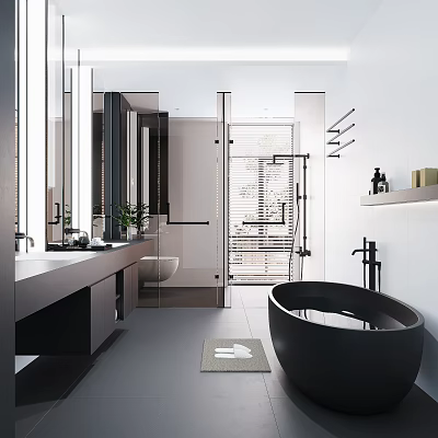 Modern Bathroom Interior With Freestanding Bathtub Glass Shower And Floating Vanity 3d model