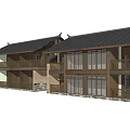 Traditional Homestay Architecture With Black Tiled Roof Multi Story Structure And Wooden Elements