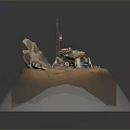 Martian Like Surface Rocky Terrain Exploration Rover With Flag Cables And Small Stones