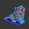 Cartoon Style Glowing Blue Tiger Toy With Sticking Out Tongue And Red Eyes