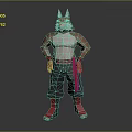 Anthropomorphic Cat Character With Muscular Torso Grey Pants Red Sash And Footwear