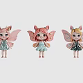 Three Cute Fairy Dolls With Pink Wings Sparkly Dresses And Different Hair Colors