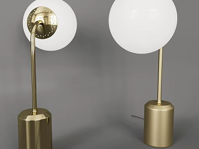Pair of Modern Gold Metal Table Lamps With White Round Shades And Cylindrical Bases 3d model