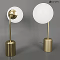 Pair of Modern Gold Metal Table Lamps With White Round Shades And Cylindrical Bases