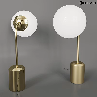 Pair of Modern Gold Metal Table Lamps With White Round Shades And Cylindrical Bases 3d model