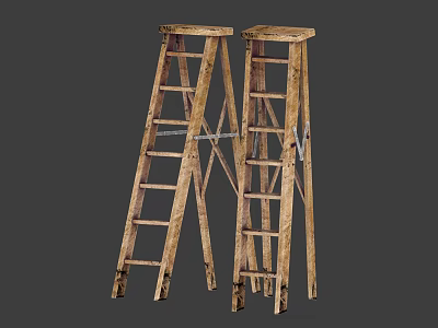 Sturdy Wooden Step Ladders For Home Use Practical Household Items 3d model