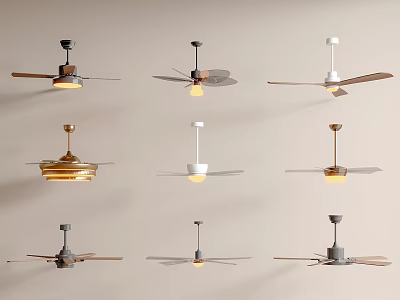 Various Styles of Ceiling Fans With Lights in Different Colors and Modern Designs 3d model