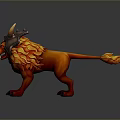 Mythical Creature Character with Horned Helmet Orange Fur and Red Eyes in Ferocious Stance