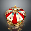 Royal Red Velvet Crown with Gold Trim Colorful Gemstones and Cross Top