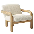 Soft Beige Textured Fabric Accent Chair With Wooden Frame And Curved Armrests
