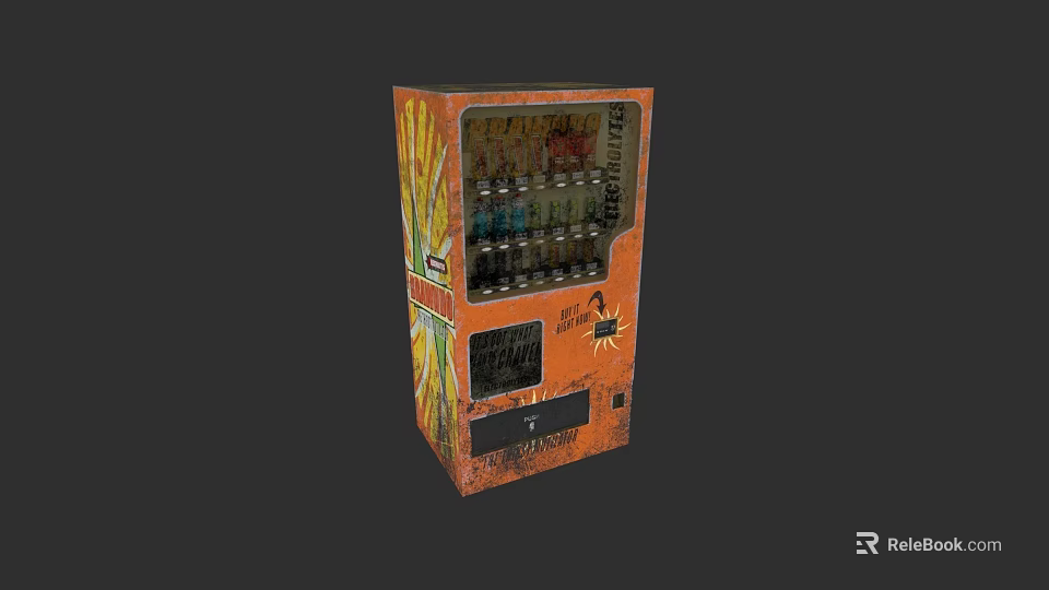 Smart Machine Vintage Orange Graffiti Vending Machine With Bottled Drinks 3d model 