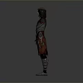 Man in Red Hooded Robe with Ornate Shoulder Armor and Detailed Fantasy Outfit