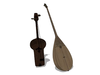 Traditional Wooden Stringed Musical Instruments With Carved Patterns And Lute Shapes 3d model