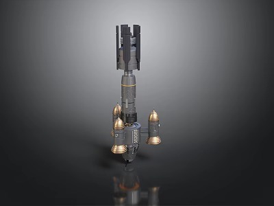 Space Rocket Model Design With Golden Thrusters And Metallic Structure 3d model