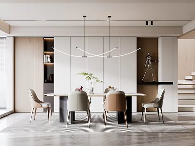 Modern Dining Room Interior Design With Table Chairs And Pendant Lights 3d model