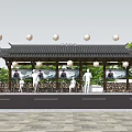 Roadside Bus Shelter Featuring Tiled Roof Information Boards Green Trees and Passenger Area