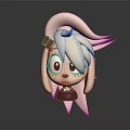 Cartoon Style Blonde Hair Doll With Black Bow Big Eyes And Black Outfit