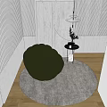 Dark Green Bean Bag Chair on Gray Rug with Small Table Plant and Striped Wall
