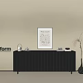 Black Ribbed Console Table with Botanical Print and Decorative Items on Beige Wall 3d model