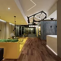 Modern Lounge Area Interior With Brick Wall Graffiti Art Comfortable Sofas And Yellow Bar Counter