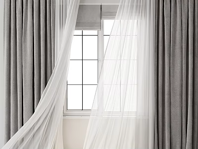Modern Gray Curtains With White Sheer Panels For Bright Window Space 3d model