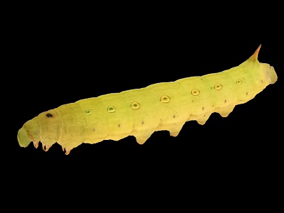Detailed View of Yellow Caterpillar with Green Spots on Black Background 3d model