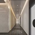 Modern Elevator Corridor With Beige Stone Walls Marble Flooring And Linear Lights 3d model