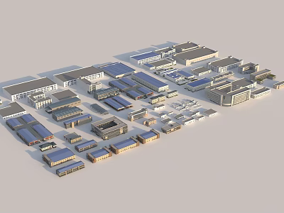 Industrial Factory Complex With Multiple Buildings Various Structures Blue Roofs And Organized Layout 3d model