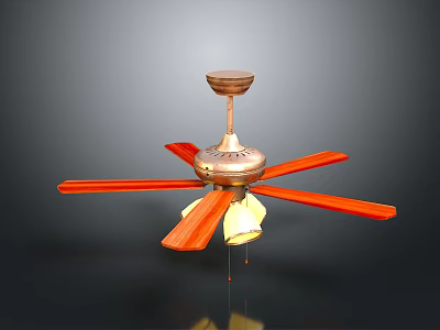Electric Ceiling Fan With Wooden Blades Metal Base And Home Lighting Design 3d model