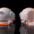 Futuristic White Spherical Pods with Orange Accents Window Door and Steps on Reflective Surface