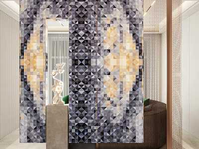 Modern Decorative Room Divider With Geometric Gray Black Gold Pattern And Ceramic Tile Design 3d model