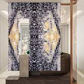 Modern Decorative Room Divider With Geometric Gray Black Gold Pattern And Ceramic Tile Design