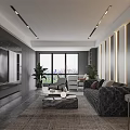 Modern Living and Dining Room Interior Design With Gray Sofa Large TV And City View
