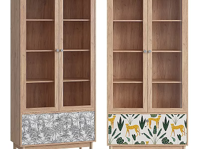 Wooden Decorative Cabinets With Glass Doors And Botanical Animal Print Panels For Interior Design 3d model