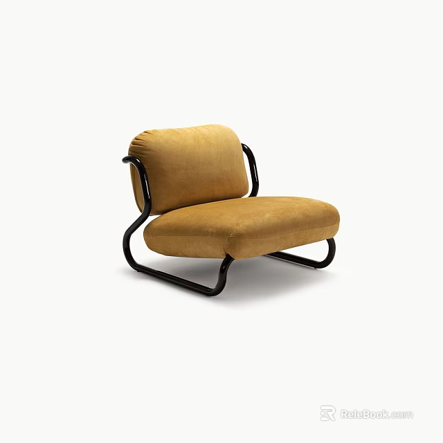 Modern Yellow Velvet Armchair With Black Metal Frame And Comfortable Design 3d model 