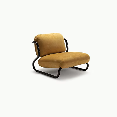 Modern Yellow Velvet Armchair With Black Metal Frame And Comfortable Design 3d model